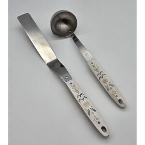 Vintage Flint Stainless Floral‎ Kitchen Ladle Spatula MCM Retro 70s Melamine USA
